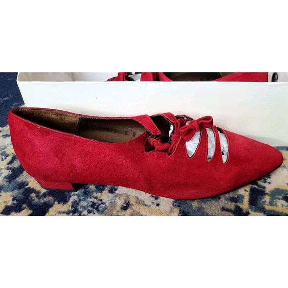 Vintage Kenneth Cole Red Suede Row Bow Flats Size 8 - Picture 5 of 9
